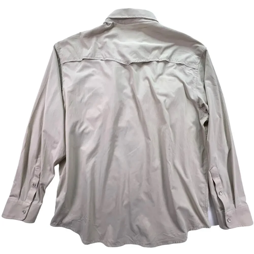 Poncho Pecos Pearl Snap Shirt Mens XL L/S Khaki Tan Western Fishing Performance - Picture 6 of 16